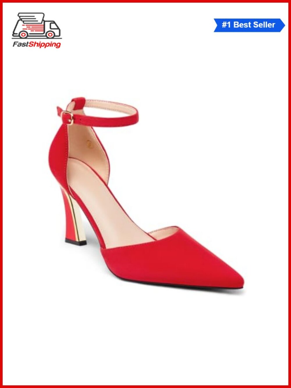 Womens Pointed Closed Toe Stiletto High Heels Ankle Strap Dress Pumps